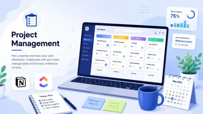 Best tools for early-stage startups with project management software including Notion and ClickUp for task planning and team collaboration